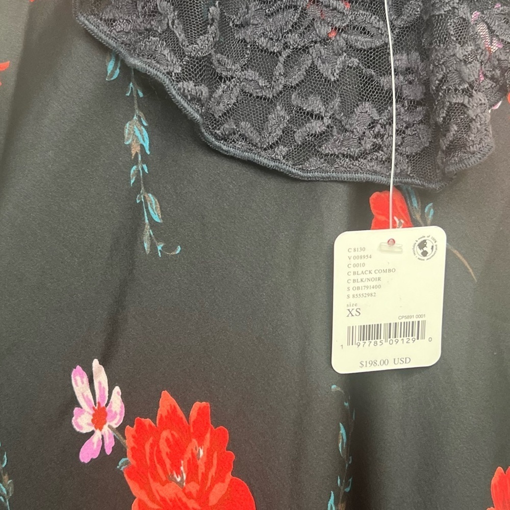 Free People Warm Hearts Lace & Satin Midi Dress, Black Multi size XS NWT - Picture 6 of 8